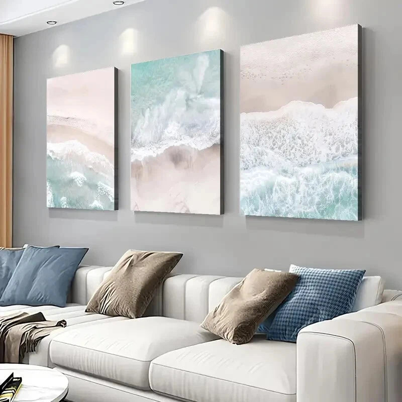 3pcs Serene Beach Waves Ocean Nature Perfect Wall Art Set Canvas Framed 40x60cm - High Quality Print 100% Australian Made Wall Canvas Ready to Hang