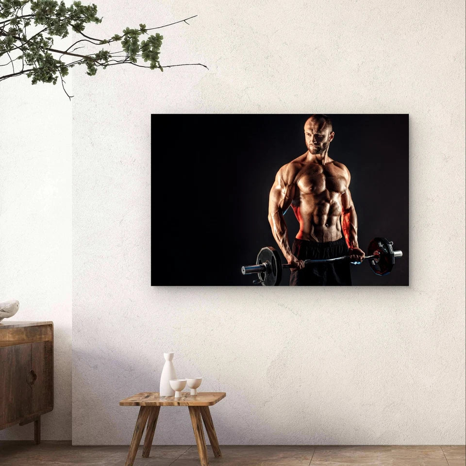 Muscular Athlete Lifting Barbell Weight 5mm Plastic Poster Ready to Hang 90x60cm