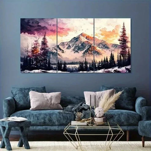3pcs Abstract Snow Mountain Forest Wall Art Canvas Unframed - High Quality Print 100% Australian Made Wall Canvas