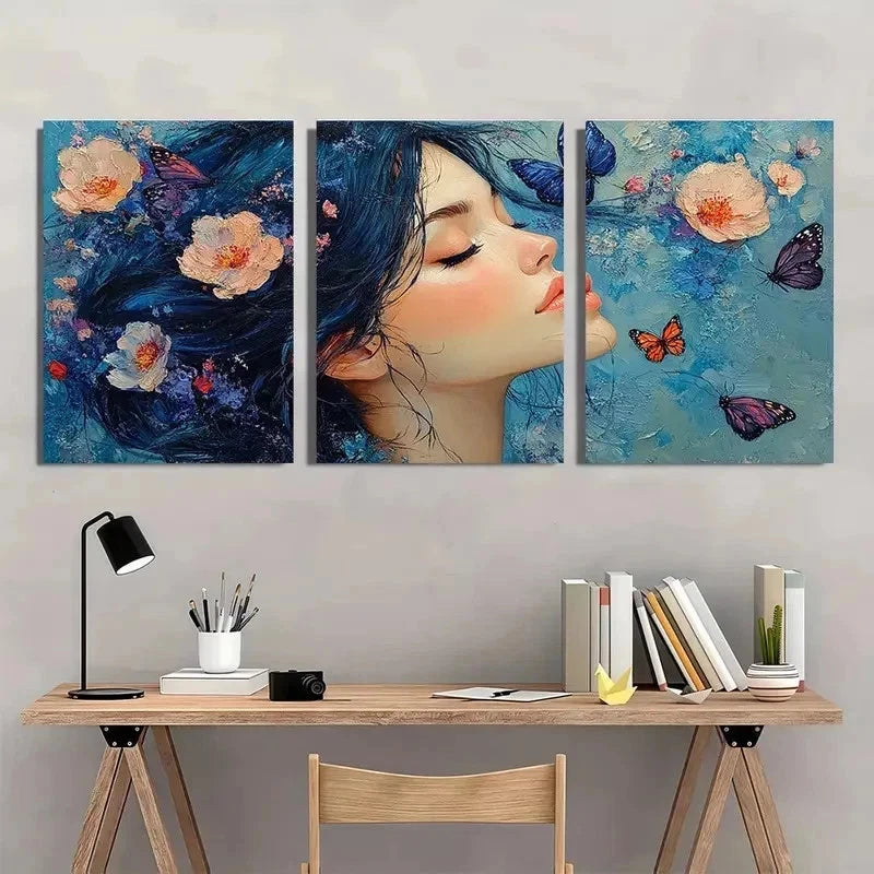 3pcs Dreamy Girl Butterflies Flow Modern Perfect Wall Art Set Canvas Framed 40x60cm - High Quality Print 100% Australian Made Wall Canvas Ready to Hang