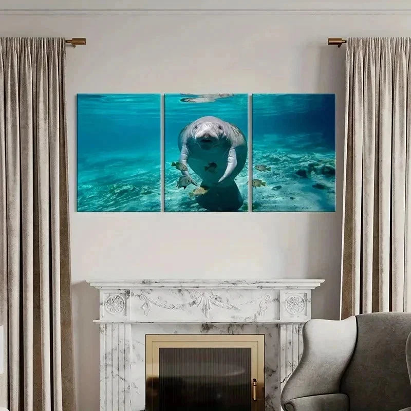 3pcs Ocean Animal Fish Manatee Decor Wall Art Set Canvas Framed 40x60cm - High Quality Print 100% Australian Made Wall Canvas Ready to Hang