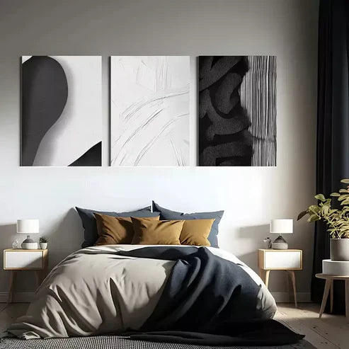 3pcs Black and White Abstract Wall Art Set Canvas Unframed - High Quality Print 100% Australian Made Wall Canvas