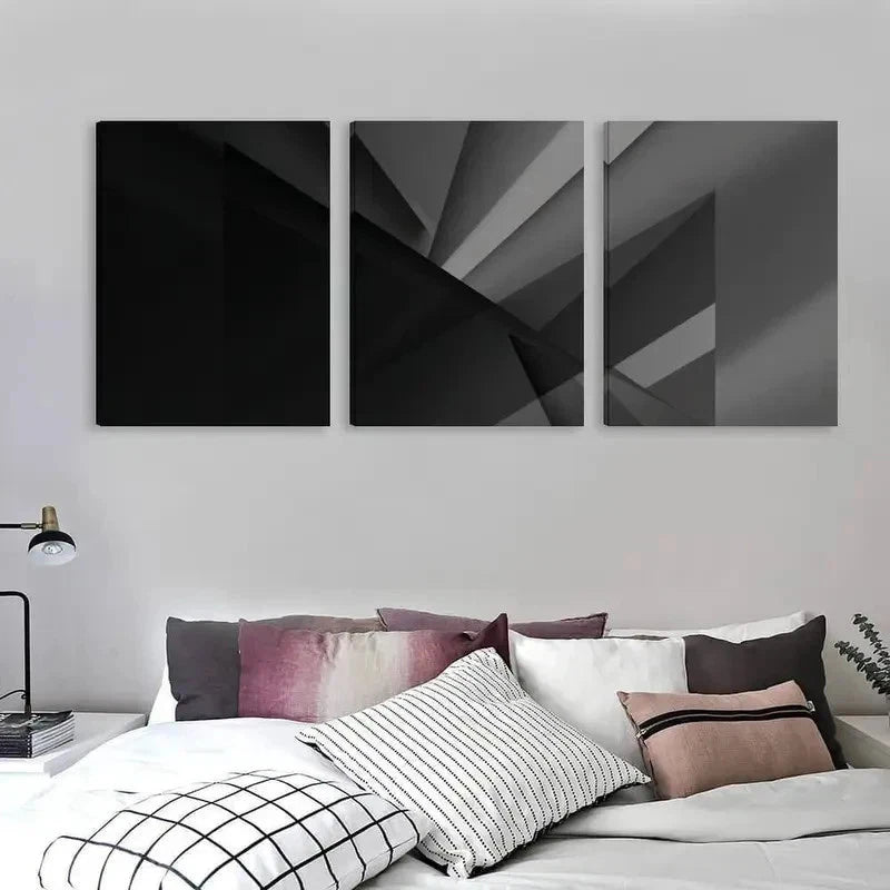 3pcs Geometric Abstraction In Shades Of Gray Wall Art Set Canvas Framed 60x90cm - High Quality Print 100% Australian Made Wall Canvas Ready to Hang
