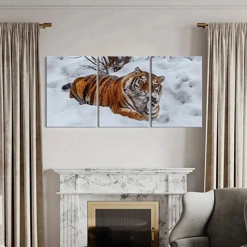 3pcs Snow Scene and Tiger Modern Decor Wall Art Set Canvas Framed 40x60cm - High Quality Print 100% Australian Made Wall Canvas Ready to Hang