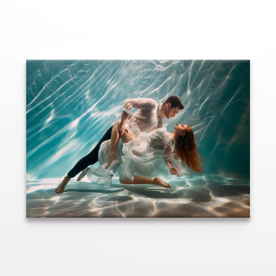 Happy Couple Swimming Underwater Wall Art Decor 100% Australian Made