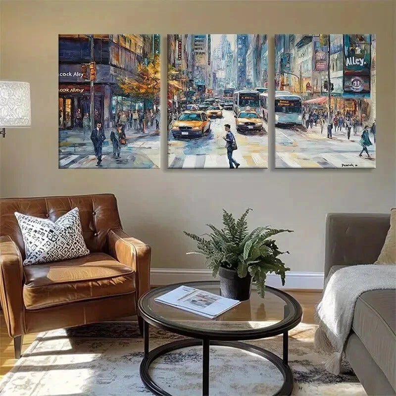 3pcs Urban Street Scene Yellow Taxis Perfect Wall Art Set Canvas Framed 40x60cm - High Quality Print 100% Australian Made Wall Canvas Ready to Hang