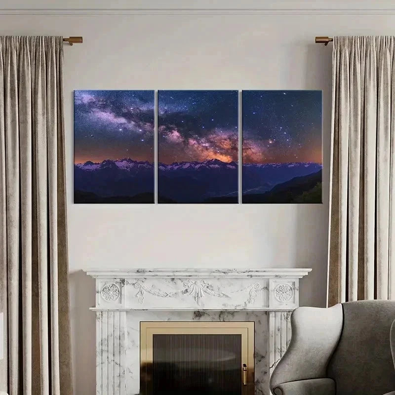 3pcs Mountains Under Stars Night View Wall Art Set Canvas Framed 40x60cm - High Quality Print 100% Australian Made Wall Canvas Ready to Hang