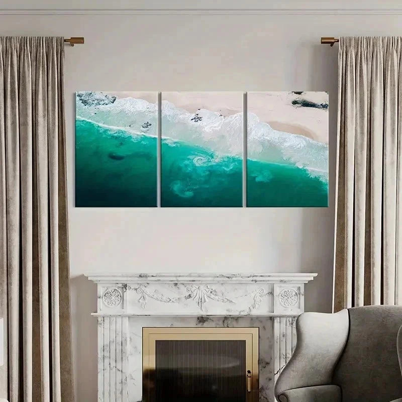 3pcs Turquoise Waves & Sandy Beach Wall Art Set Canvas Framed 40x60cm - High Quality Print 100% Australian Made Wall Canvas Ready to Hang