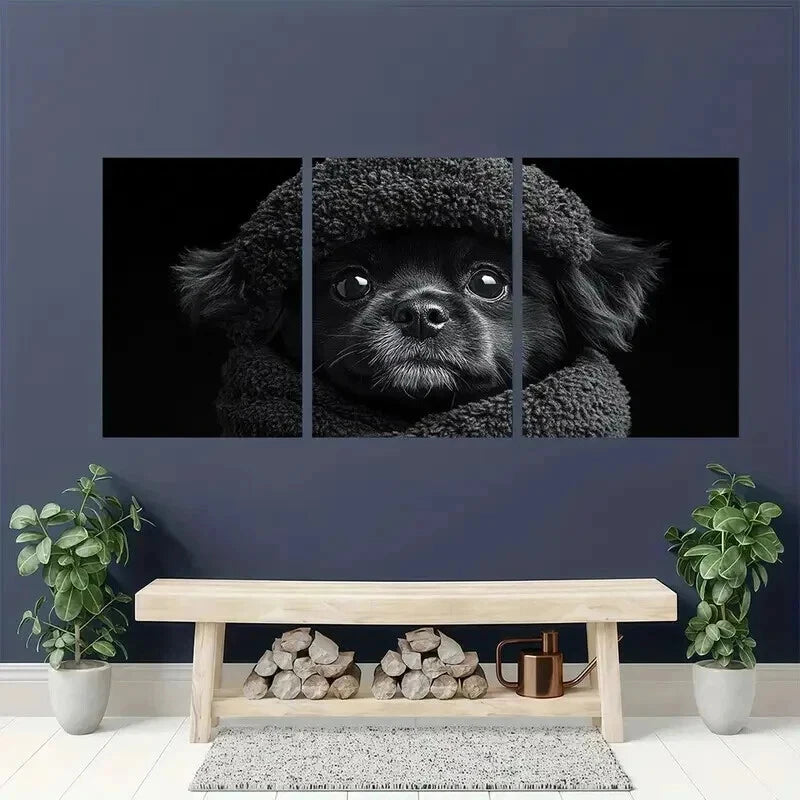 3pcs Black And White Shih Tzu Puppy Wall Art Set Canvas Framed 40x60cm - High Quality Print 100% Australian Made Wall Canvas Ready to Hang