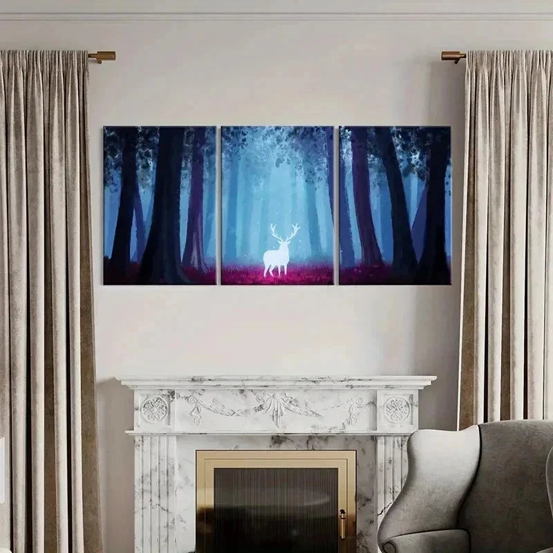 3pcs Forest Sparkling Deer Animal Wall Art Set Canvas Framed 40x60cm - High Quality Print 100% Australian Made Wall Canvas Ready to Hang