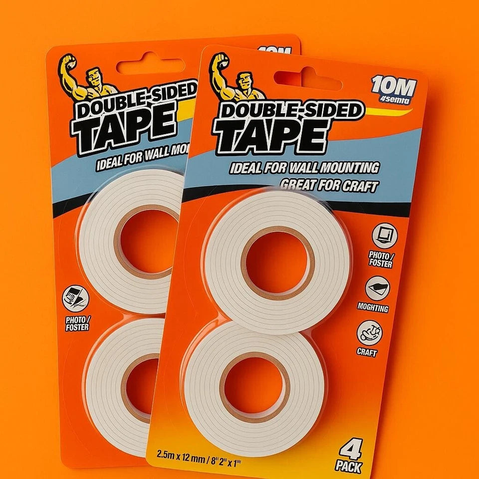 6-Pack Double-Sided Mounting Tape 10M x 12mm 24 rolls total 240 meters