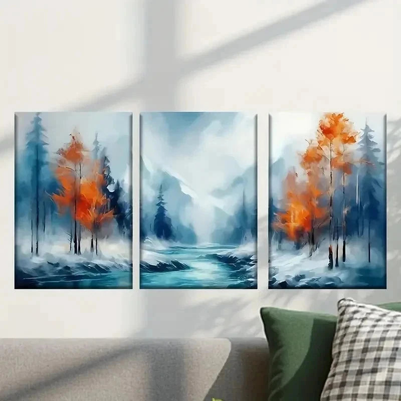 3pcs Painting of a River in The Woods Wall Art Set Canvas Framed 40x60cm - High Quality Print 100% Australian Made Wall Canvas Ready to Hang