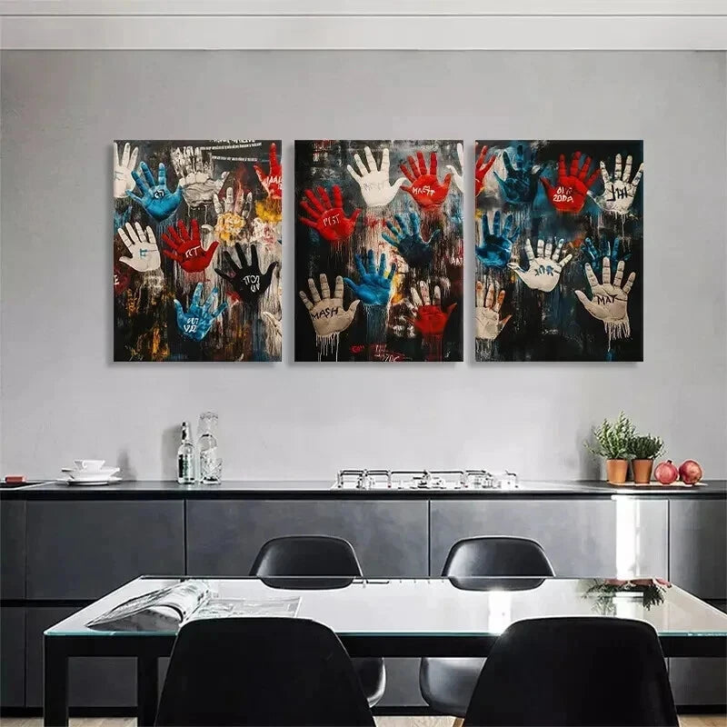 3pcs Graffiti Handprint Abstract Modern Perfect Wall Art Set Canvas Framed 40x60cm - High Quality Print 100% Australian Made Wall Canvas Ready to Hang