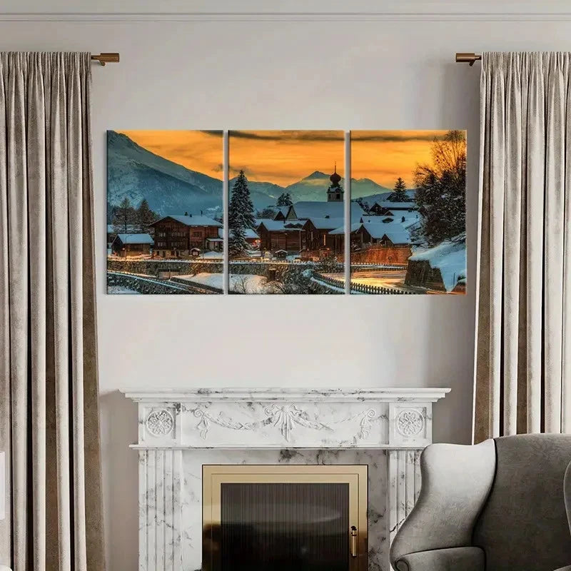 3pcs Winter Landscape Snow Scene Wall Art Set Canvas Framed 40x60cm - High Quality Print 100% Australian Made Wall Canvas Ready to Hang