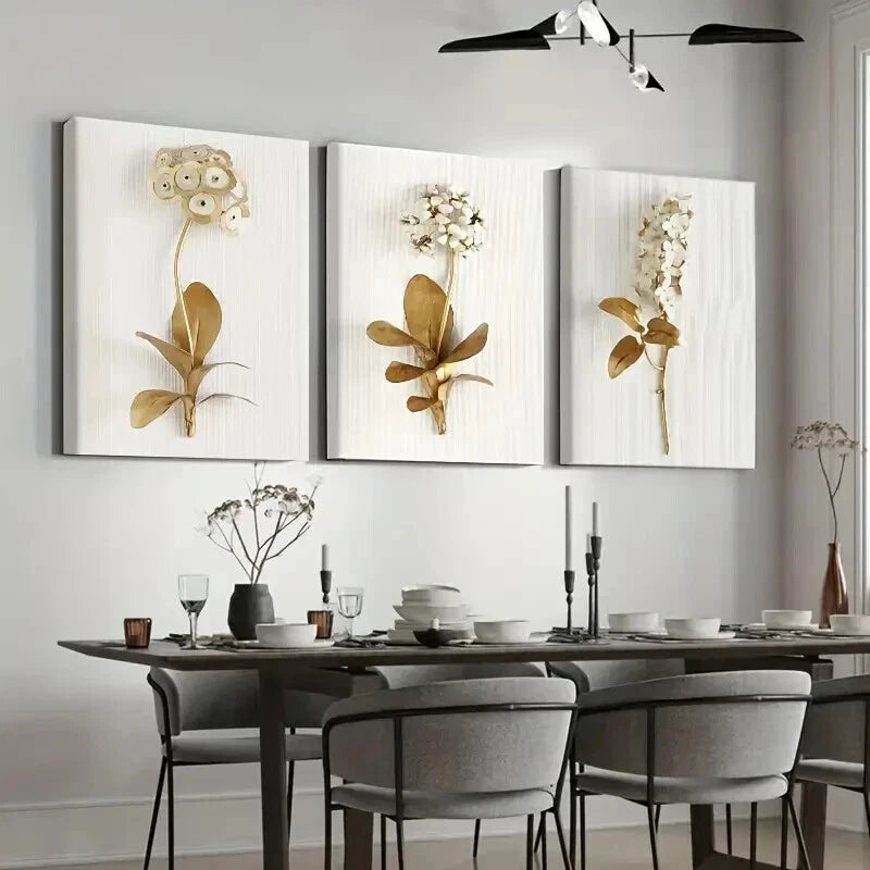 3pcs Stylish Simple White and Golden Perfect Wall Art Set Canvas Framed 50x70cm - High Quality Print 100% Australian Made Wall Canvas Ready to Hang