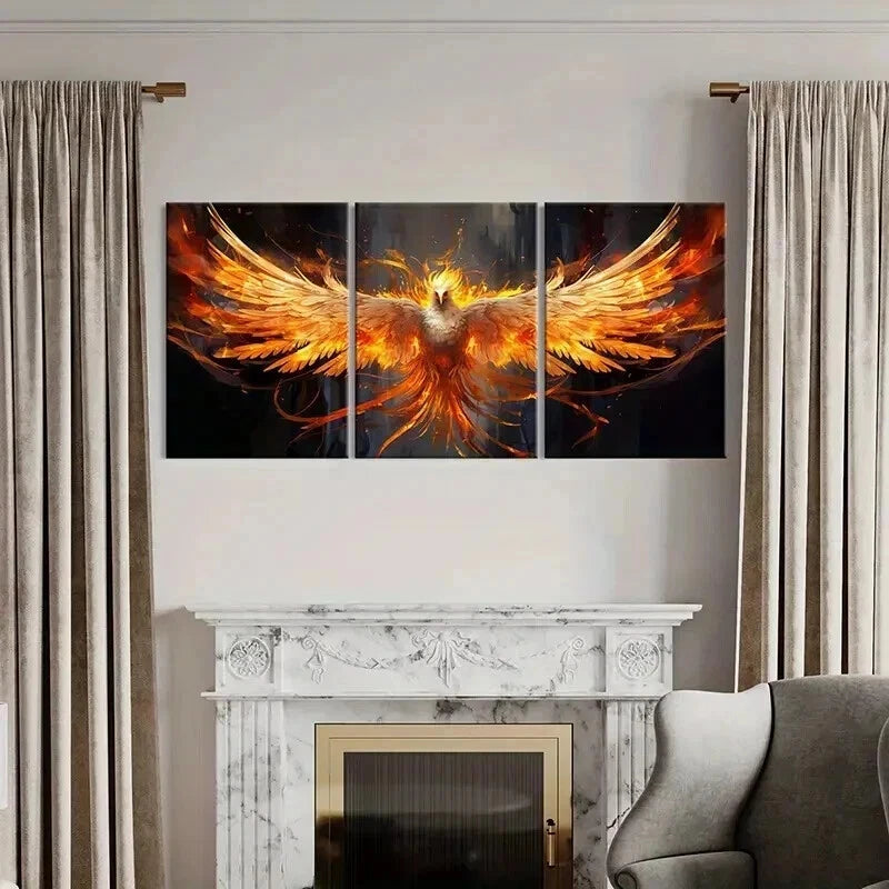 3pcs Mythical Firebird Rising Fantasy Animal Wall Art Set Canvas Framed 40x60cm - High Quality Print 100% Australian Made Wall Canvas Ready to Hang