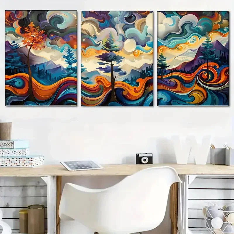 3pcs Abstract Landscape Vibrant Swirl Perfect Wall Art Set Canvas Framed 40x60cm - High Quality Print 100% Australian Made Wall Canvas Ready to Hang