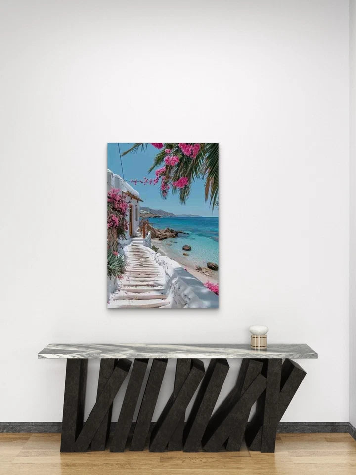 Washed Beach Path with Bloom, Metal Print Ready to Hang