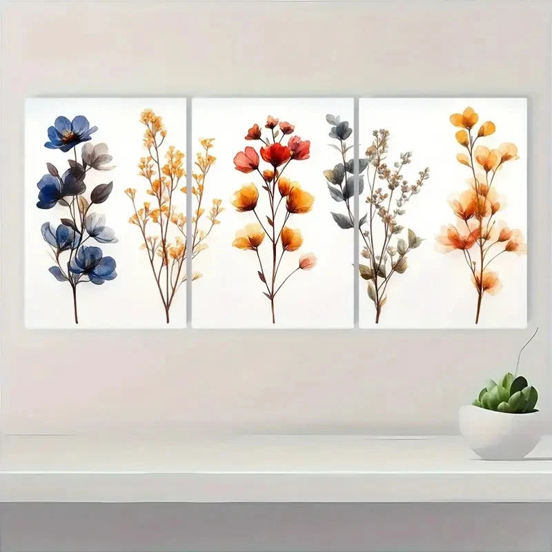 3pcs Dark Dried Wildflower Floral DW Wall Art Set Canvas Framed 40x60cm - High Quality Print 100% Australian Made Wall Canvas Ready to Hang