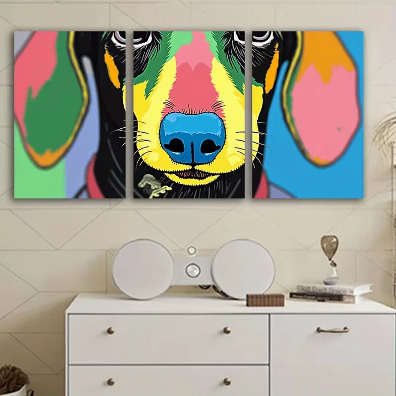 3pcs Colorful Dachshund Dog Decor Wall Art Set Canvas Framed 40x60cm – High Quality Print 100% Australian Made Wall Canvas Ready to Hang