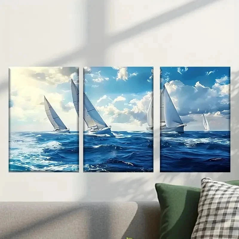 3pcs Abstract Sailors in the Ocean Wall Art Set Canvas Framed 40x60cm - High Quality Print 100% Australian Made Wall Canvas Ready to Hang