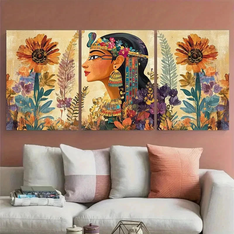 3pcs Vintage Egyptian Aesthetic Egypt Perfect Wall Art Set Canvas Framed 40x60cm - High Quality Print 100% Australian Made Wall Canvas Ready to Hang