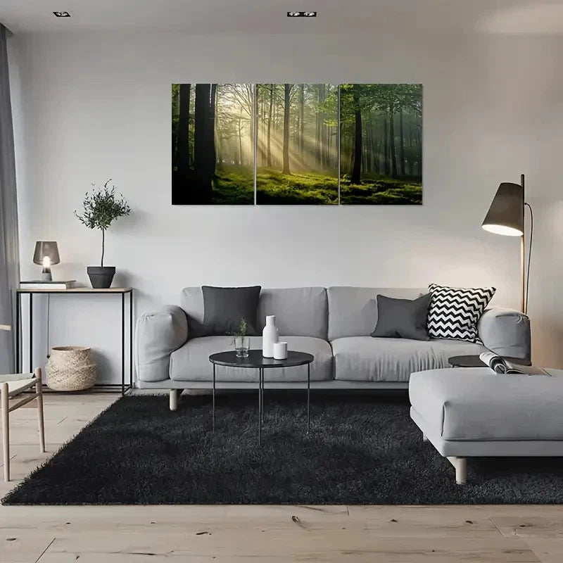 3pcs Sunshine Through the Trees Forest Wall Art Set Canvas Framed 40x60cm - High Quality Print 100% Australian Made Wall Canvas Ready to Hang