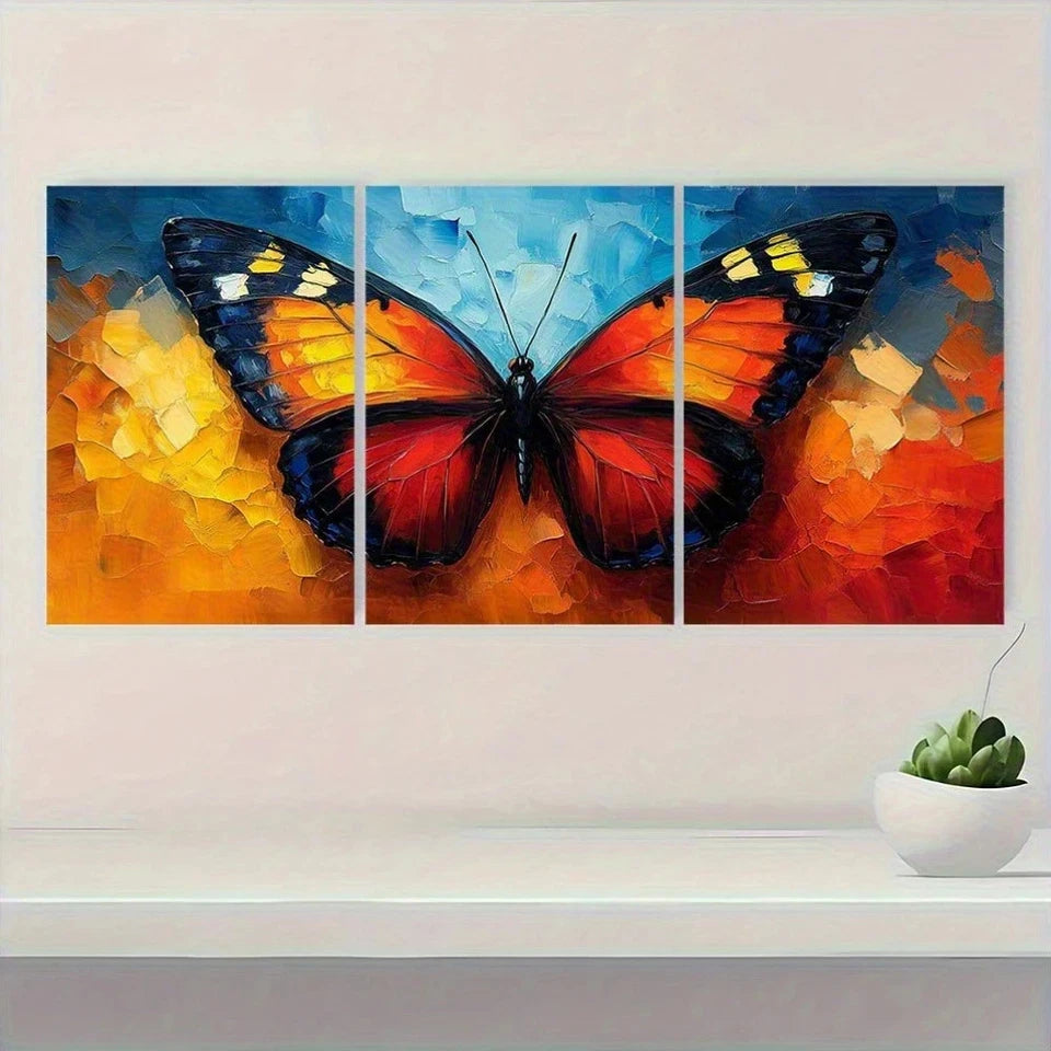 3pcs Vibrant Abstract Butterfly Modern Wall Art Set Canvas Framed 40x60cm - High Quality Print 100% Australian Made Wall Canvas Ready to Hang