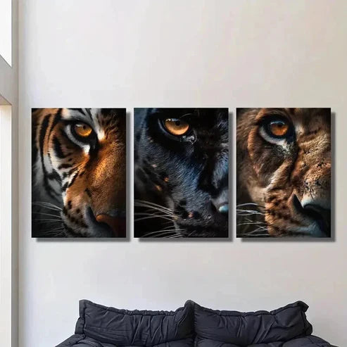 3pcs Close Up of Tiger Panther and Lion Eyes Wall Art Canvas Unframed - High Quality Print 100% Australian Made Wall Canvas