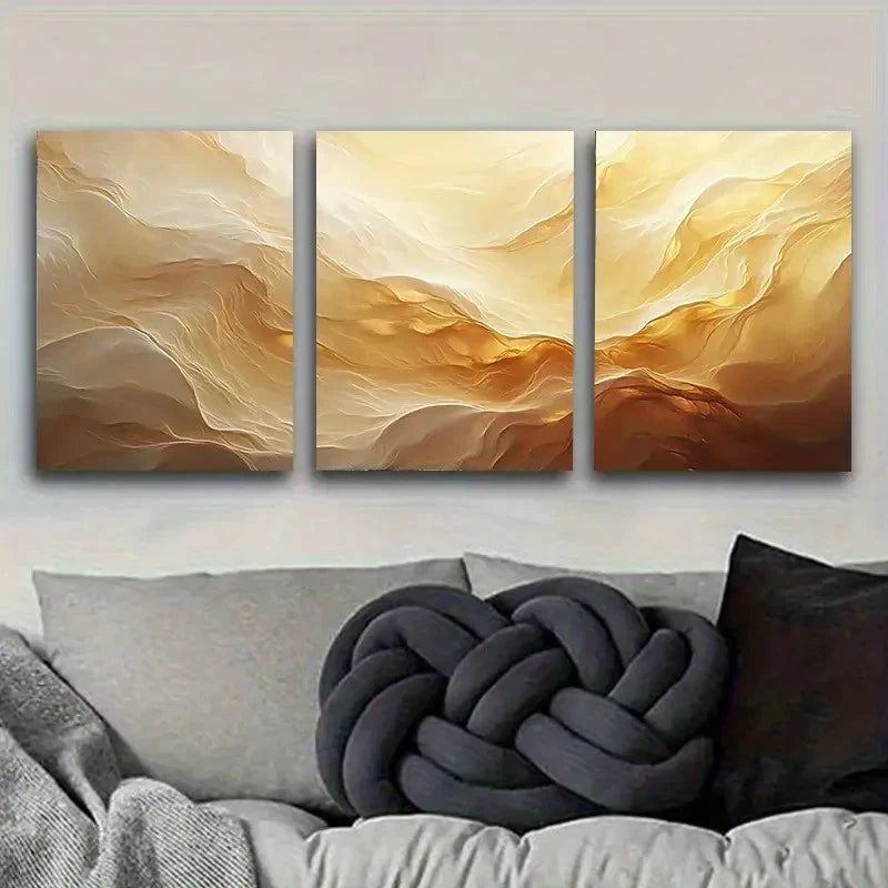 3pcs Warm Sand Abstract Wall Art Set Canvas Framed 60x90cm - High Quality Print 100% Australian Made Wall Canvas Ready to Hang