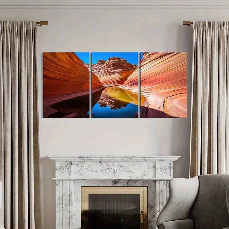 3pcs Wave Rocky Canyon Arizona Landscape Wall Art Set Canvas Framed 40x60cm - High Quality Print 100% Australian Made Wall Canvas Ready to Hang