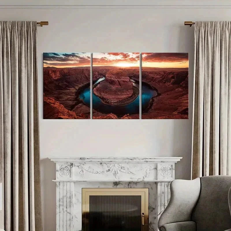 3pcs Mountain Boulders At Sunset Natural Wall Art Set Canvas Framed 40x60cm - High Quality Print 100% Australian Made Wall Canvas Ready to Hang