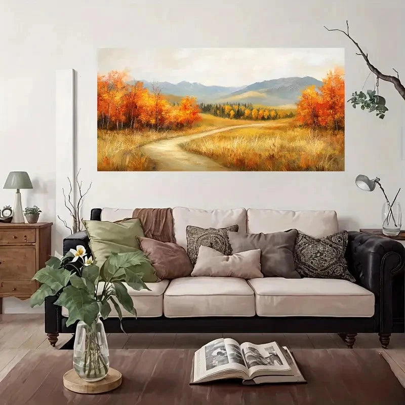 Autumn Landscape Pathway Wall Art Canvas Office Home Room Framed 120x60cm
