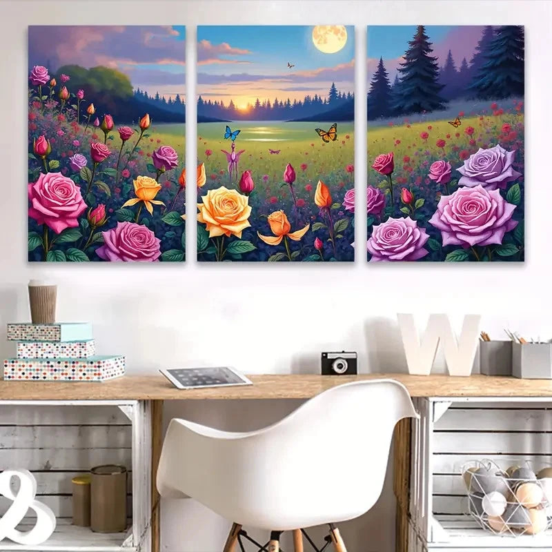 3pcs Vibrant Rose and Tulip Painting Wall Art Set Canvas Framed 40x60cm - High Quality Print 100% Australian Made Wall Canvas Ready to Hang