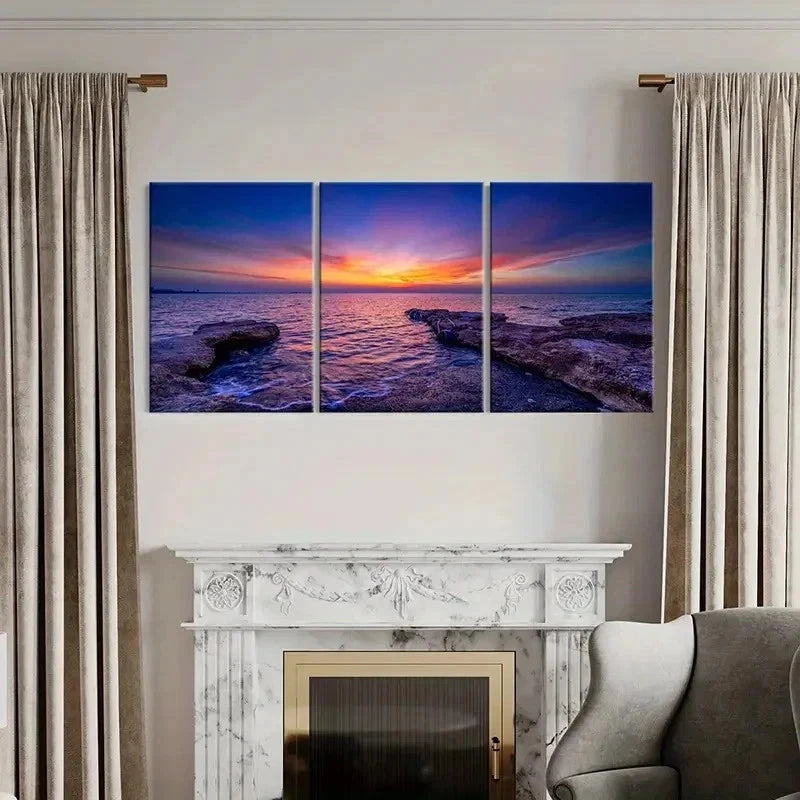 3pcs Coastline Sea Beach and Sunset Wall Art Set Canvas Framed 40x60cm - High Quality Print 100% Australian Made Wall Canvas Ready to Hang