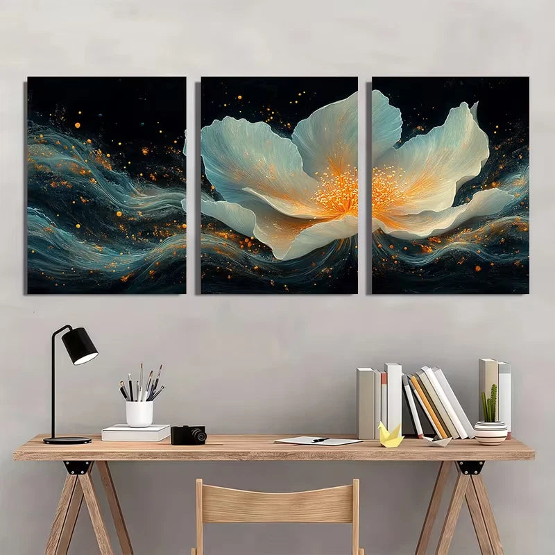 3pcs Vibrant Apache Plume Flower Blue & Orange Wall Art Set Canvas Framed 60x90cm - High Quality Print 100% Australian Made Wall Canvas Ready to Hang