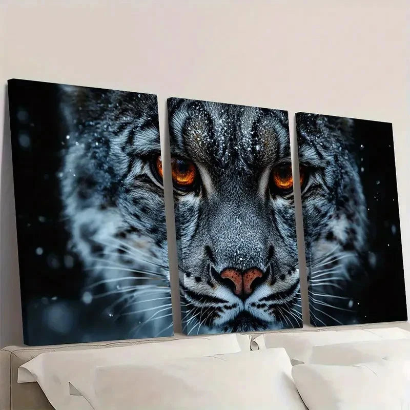 3pcs Snow Leopard Vibrant Red Eyes Wildlife Wall Art Set Canvas Framed 40x60cm - High Quality Print 100% Australian Made Wall Canvas Ready to Hang