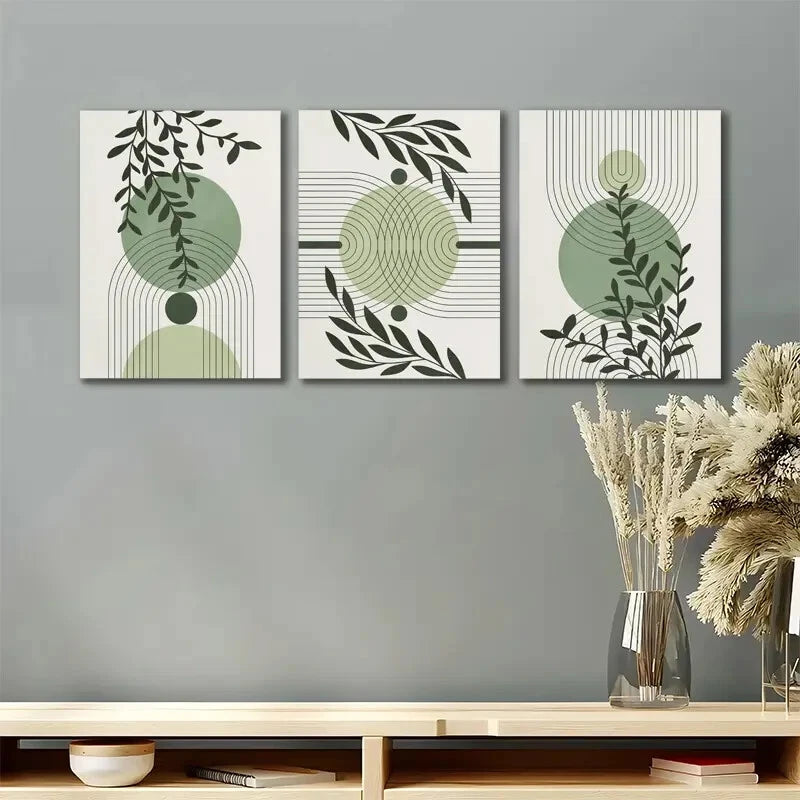 3pcs Botanical Floral Sage Green Artwork MidMetal Print Ready to Hang Art