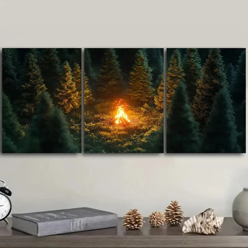 3pcs A Little Campfire Art Painting Wall Art Set Canvas Framed 40x60cm - High Quality Print 100% Australian Made Wall Canvas Ready to Hang