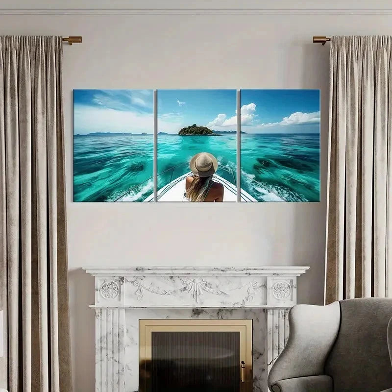 3pcs Australian Torres Strait Islands Travel Wall Art Set Canvas Framed 40x60cm - High Quality Print 100% Australian Made Wall Canvas Ready to Hang