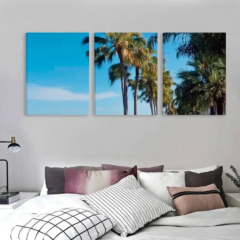 3pcs Tropical Palm Tree Beach Scene Wall Art Set Canvas Framed 60x90cm - High Quality Print 100% Australian Made Wall Canvas Ready to Hang