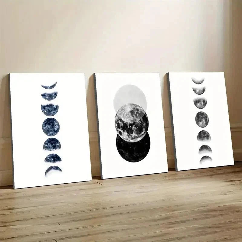 3pcs Cosmic Moon Planets and Stars Design Wall Art Set Canvas Framed 40x60cm - High Quality Print 100% Australian Made Wall Canvas Ready to Hang