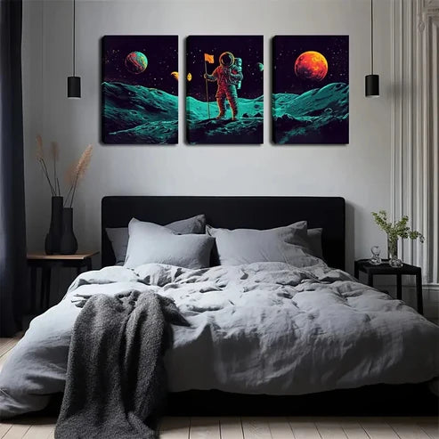 3pcs Black Starry Outer Space World Wall Art Canvas Unframed - High Quality Print 100% Australian Made Wall Canvas