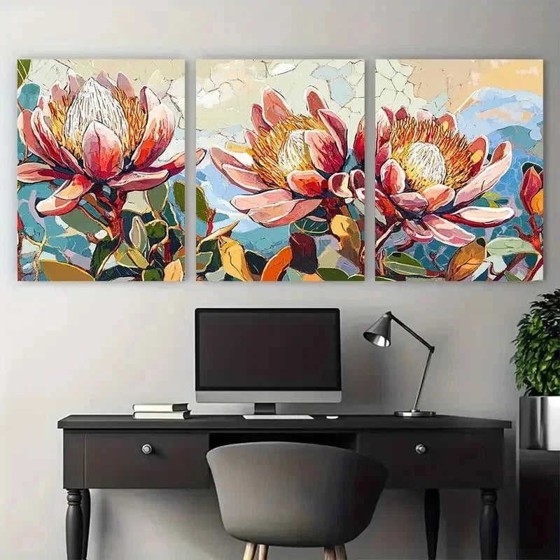3pcs Botanical Décor Floral Travel Perfect Wall Art Canvas Framed 60x90cm