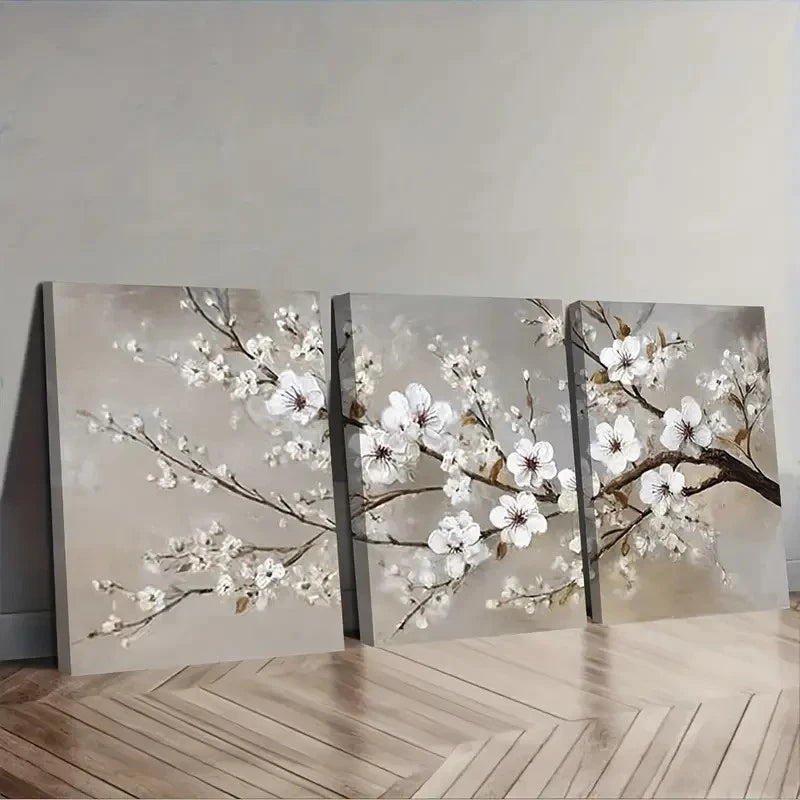 3pcs White Blossoms Plum Blossom Wall Art Set Canvas Framed 40x60cm - High Quality Print 100% Australian Made Wall Canvas Ready to Hang
