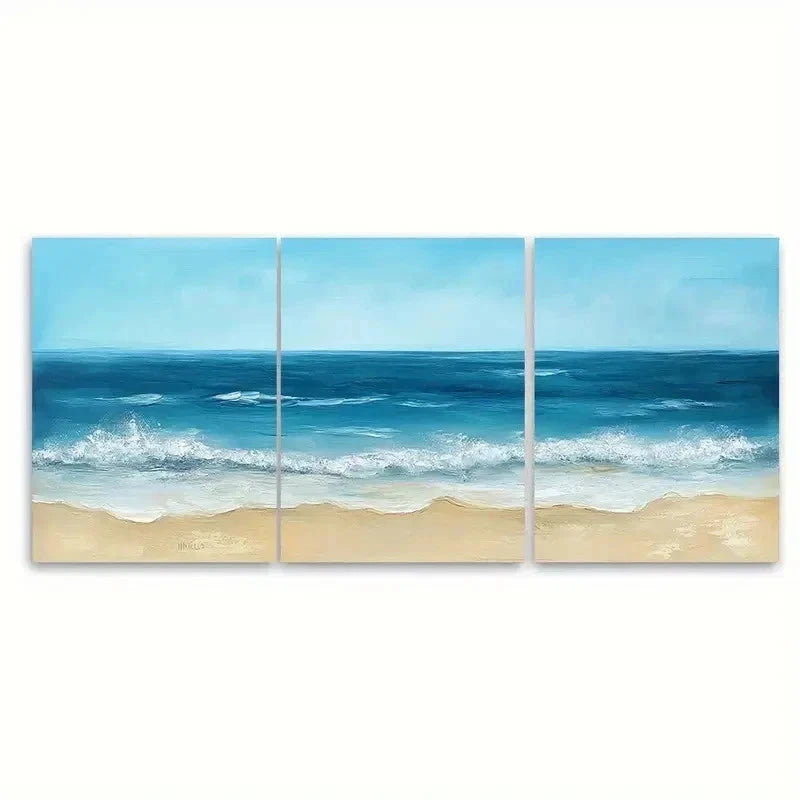 3pcs Ocean BK Wall Art Set Canvas Framed 50x70cm - High Quality Print 100% Australian Made Wall Canvas Ready to Hang