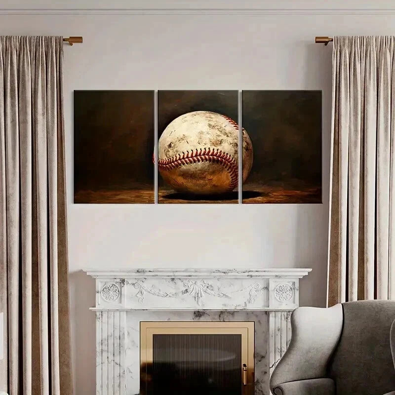 3pcs Abstract Aesthetic Baseball Decor Wall Art Set Canvas Framed 40x60cm - High Quality Print 100% Australian Made Wall Canvas Ready to Hang