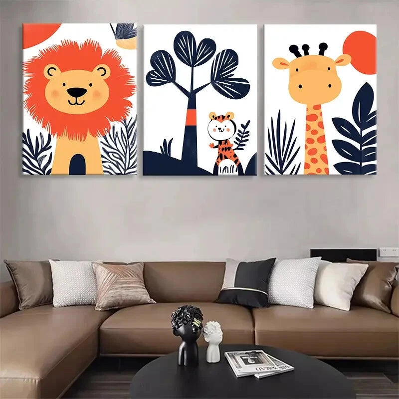 3pcs Vibrant Safari Animal Playful Perfect Wall Art Set Canvas Framed 40x60cm - High Quality Print 100% Australian Made Wall Canvas Ready to Hang