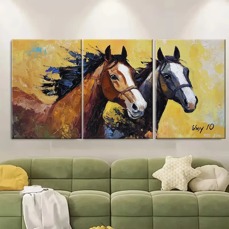 3pcs Horse Oil Painting Farm Animals Metal Print Ready to Hang Art