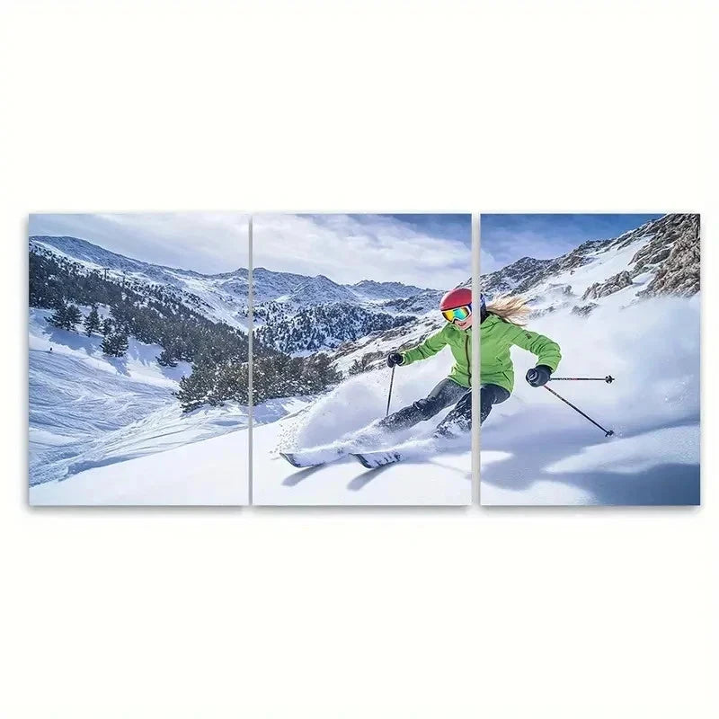 3pcs Andorra Arcalis Skiing Landscape FG Wall Art Set Canvas Framed 50x70cm - High Quality Print 100% Australian Made Wall Canvas Ready to Hang